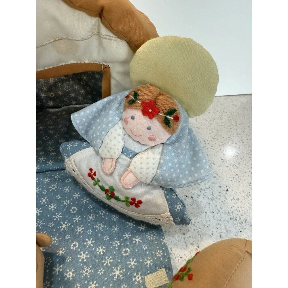 Vintage House of Hatten Plush Fabric Nativity Set Manger Soft Carry Case